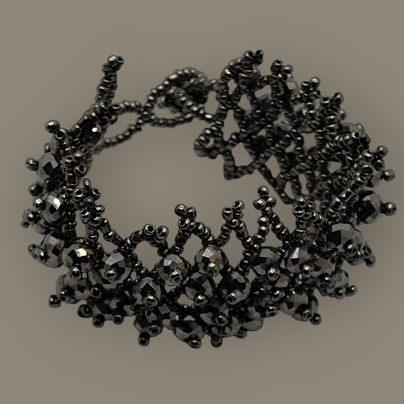 Handmade Hematite Gemstone/Glass Seed Bead Woven Stretch Bracelet Boho - Picture 1 of 10